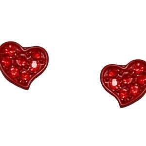 Fresh & Co Pave Rhinestone Heart Stud Earrings Red NWT